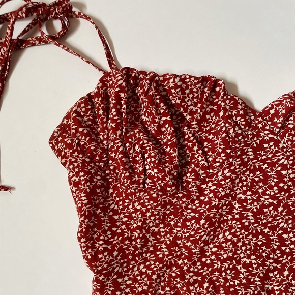 Shein Summer Dress with Tie up straps - Red with White Flowers - Picture 3 of 8